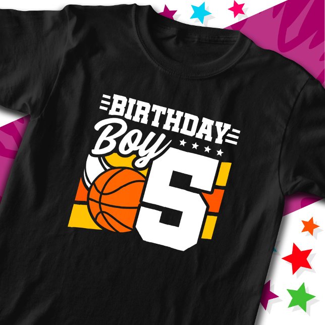 Camiseta Garoto de 5 de Aniversário de Festa de Basquete de (Criador carregado)
