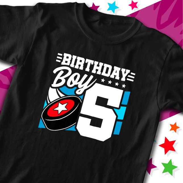 Camiseta Garoto de 5 de Aniversário de Festa de Hóquei de 5 (Criador carregado)
