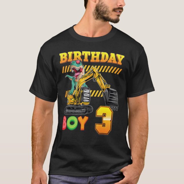 Camiseta Garoto De Aniversário De 3 Anos Dinossauro Ha (Frente)
