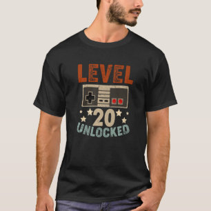 Camiseta Garoto de Aniversário do Nível 20 Desbloqueado de 