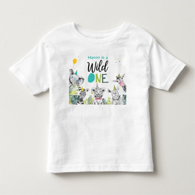Camiseta Garoto de Aniversário dos Animais de Festa Um Selv (Frente)