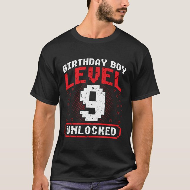 Camiseta Garoto De Aniversário Nível 9 Desbloqueado Garoto  (Frente)