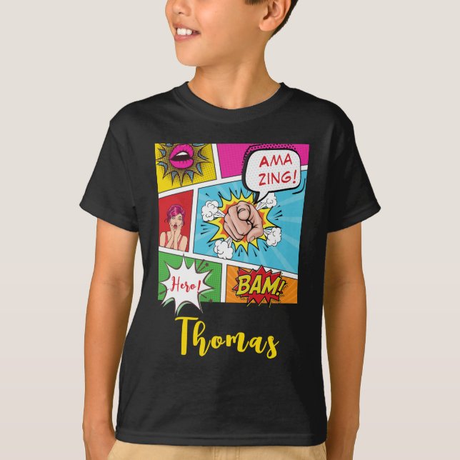 Camiseta garoto de banda desenhada de pop (Frente)