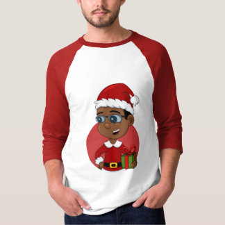 Camiseta Garoto de Natal Afro-Americano bonito com óculos