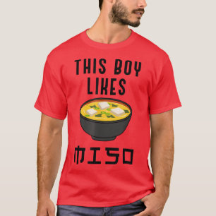Camiseta Garoto Gosta de Miso Irônico Citação Ramen Noodles