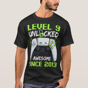 Camiseta Garoto Jogador De 9 Anos Aniversário 9 Nível Desbl