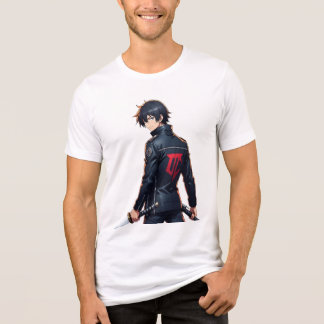 Camiseta Garoto Legal de Anime com Espada e Jaqueta Preta n