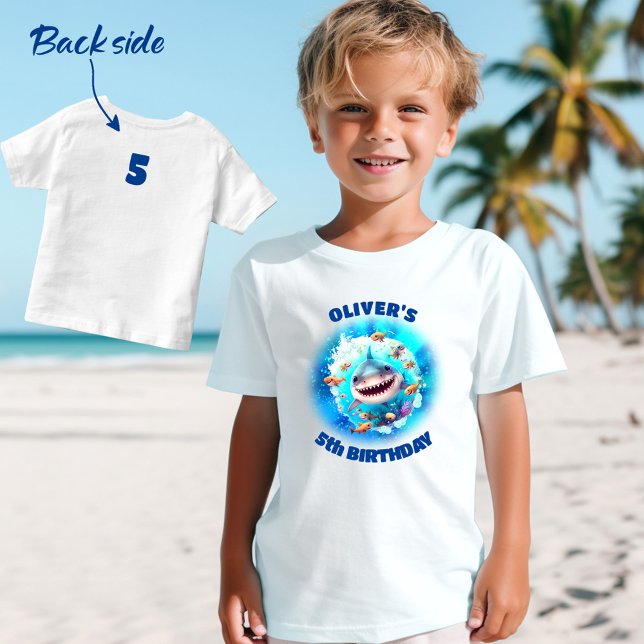 Camiseta Garoto Personalizado de Aniversário do Tubarão-Cor (Cute Shark Birthday Personalized Boy Toddler T-shirt)
