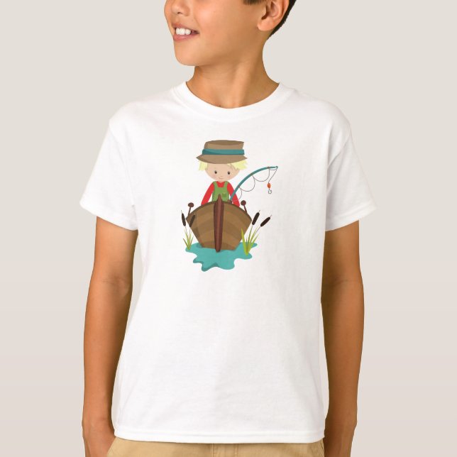 Camiseta Garoto, Pescador, Arco de Pesca, Cabelo Louro (Frente)