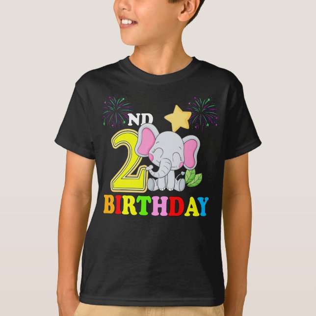 Camiseta Garoto segundo aniversário Feliz Filha de Elefante (Frente)