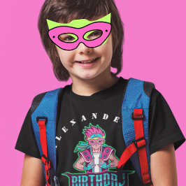 Camiseta Garoto super-herói Máscara verde e rosa Avatar Ani