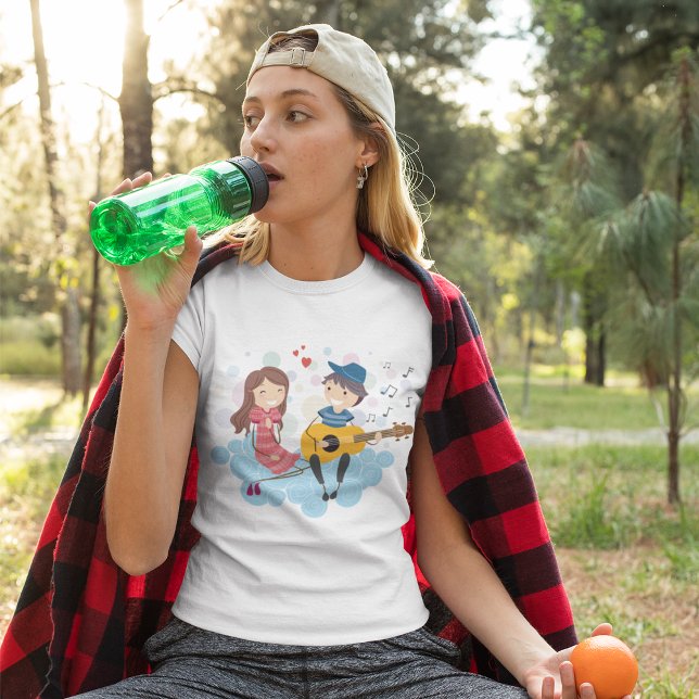 Camiseta Garoto tocando violão para garota apaixonada e mús (Criador carregado)