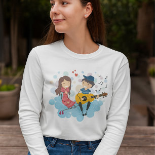 Camiseta Garoto tocando violão para garota apaixonada e mús