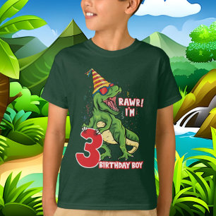 Camiseta garotos aniversário de 3 anos dinossauros