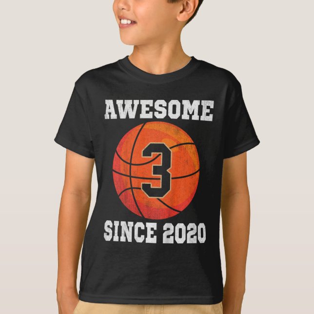 Camiseta Garotos De aniversário de 3 anos De Basquete Com M (Frente)
