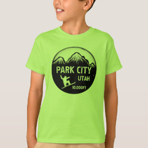 Camiseta Garotos de arte verde de snowboard de Park City Ut