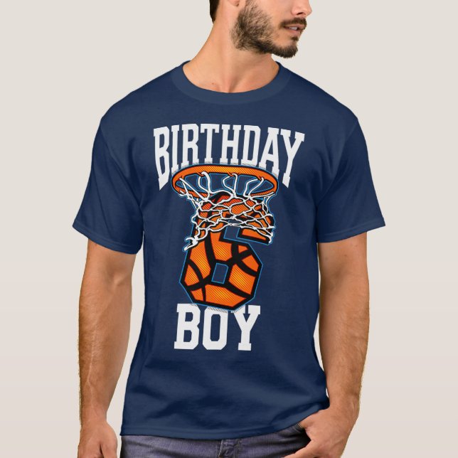 Camiseta Garotos De Basquete De Aniversário De 6 Por Rapaz  (Frente)