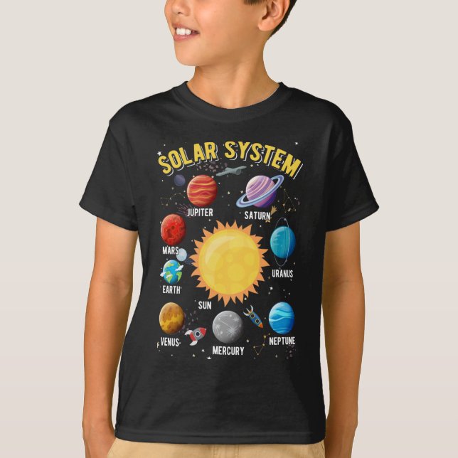 Camiseta Garotos do Sistema Solar Meninas Planetas Fúnebres (Frente)