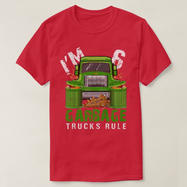 Camiseta Garotos Garbage Trucks Regra Eu tenho 6 anos Lixo  (Frente do Design)