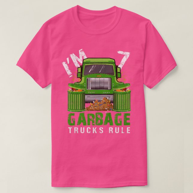 Camiseta Garotos Garbage Trucks Regra Eu tenho 7 anos Lixo  (Frente do Design)