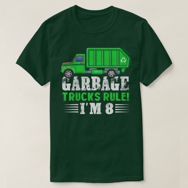Camiseta Garotos Garbage Trucks Regra Eu tenho 8 anos Lixo  (Frente do Design)