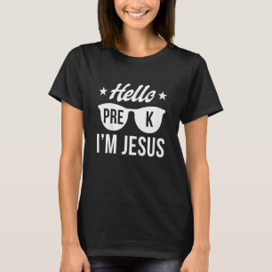 Camiseta Garotos Olá PRE K Primeiro Dia de Pré K Sou Jes
