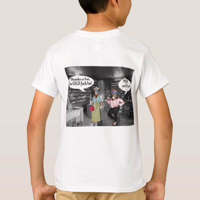 Camiseta garotos tee. feliz aniversário vaca e idiota (Verso)
