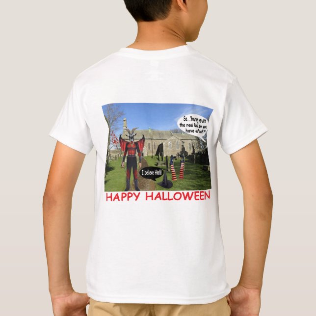 Camiseta garotos tee. feliz cabra diabo de halloween (Verso)