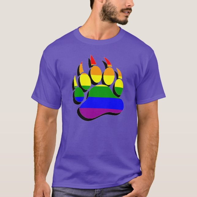Camiseta Garra de Urso Gay Magnífica em Efeito 3D Arco-íris (Frente)