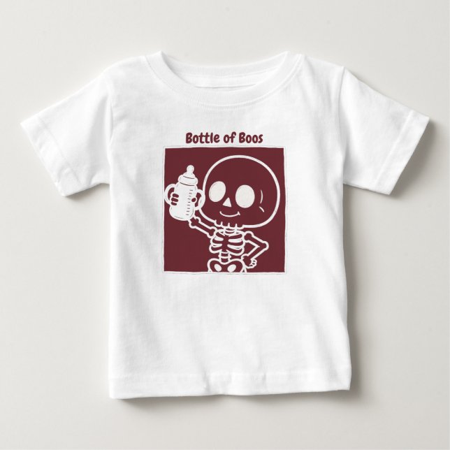 Camiseta Garrafa de Boos Bebê Esqueleto Fofo de Halloween (Frente)