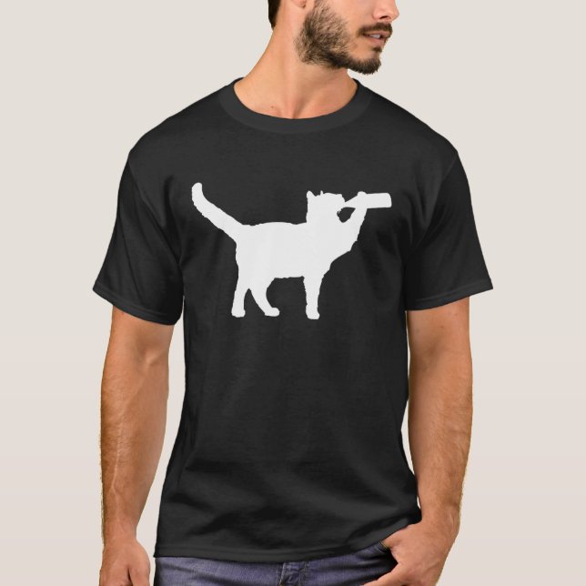 Camiseta Garrafa de Gato de Bebida Bebida Álcool Humor (Frente)