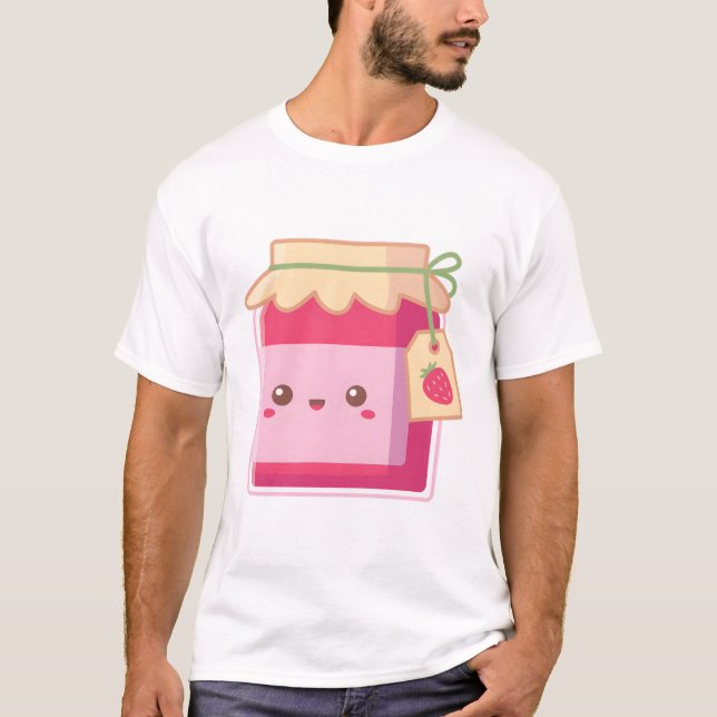 Camiseta Garrafa de Geleia de Morango Kawaii (Frente)