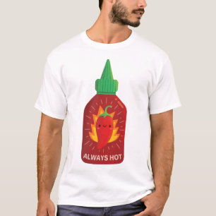 Camiseta Garrafa de molho picante de pimenta vermelha-branc