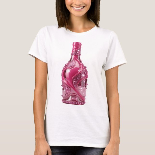 Camiseta Garrafa de vidro cor-de-rosa prateada dinâmica com (Frente)