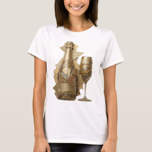 Camiseta Garrafa de vinho dourada e copo de prata vibrante