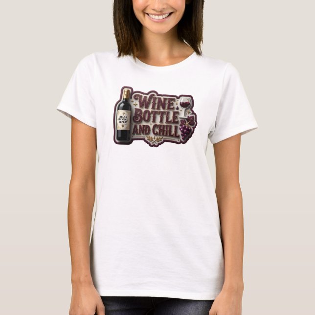 Camiseta Garrafa de vinho dourada elegante e design de text (Frente)