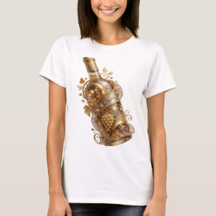 Camiseta Garrafa de vinho dourada em prata com impressão ar
