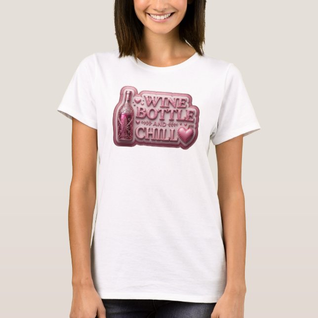 Camiseta Garrafa de vinho rosa com design de texto Edgy AND (Frente)