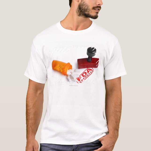 Camiseta Garrafa dos comprimidos e de um carimbo de (Frente)