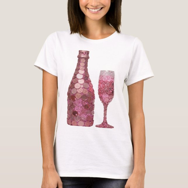 Camiseta Garrafa E Copo De Moeda Rosa Prata Atraente Impres (Frente)