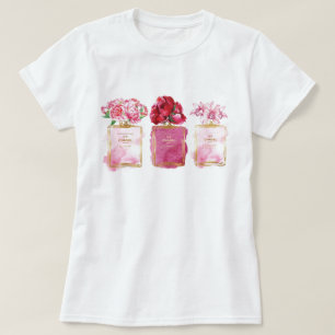 Camiseta Garrafas cor-de-rosa Estilo Paris Flores Aromática