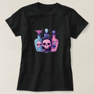 Camiseta Garrafas de poção do crânio do Gótico de Pastel Ar