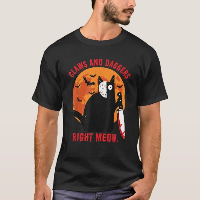 Camiseta Garras E Daggers Black Cat Moon Bat Engraçado Hall (Frente)
