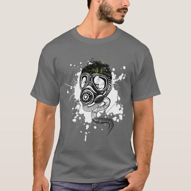 Camiseta Gasmask & natureza em cinzas (Frente)