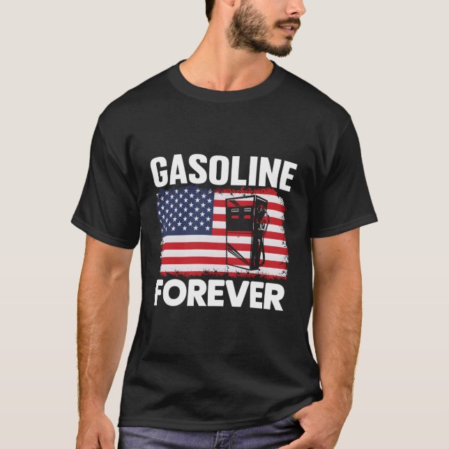 Camiseta Gasolina Para Carros De Gás Patriótico Bandeira Do (Frente)