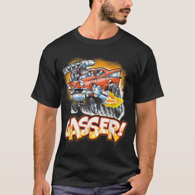 Camiseta Gasser 57 Drag Racing Street Blown Car (Frente)