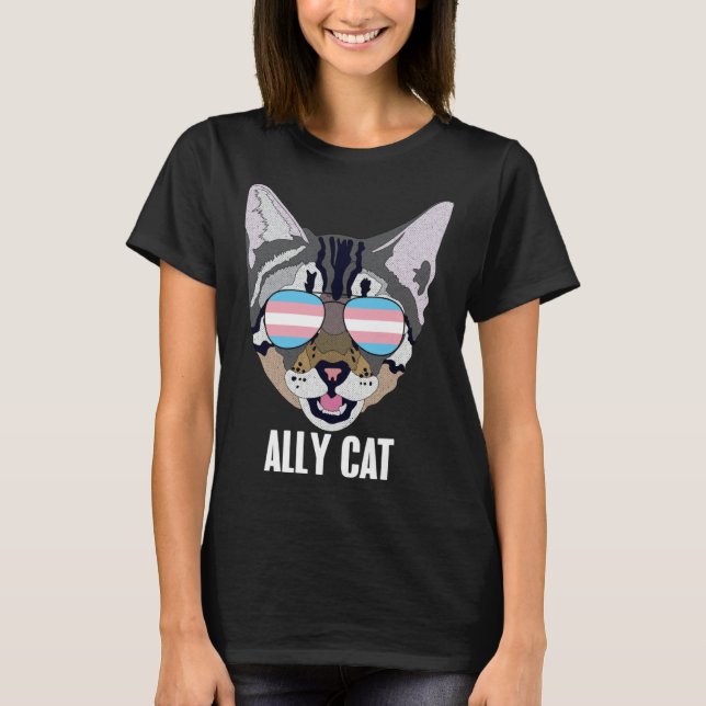 Camiseta Gata Aliada Gata Divertida Orgulho Trans (Frente)