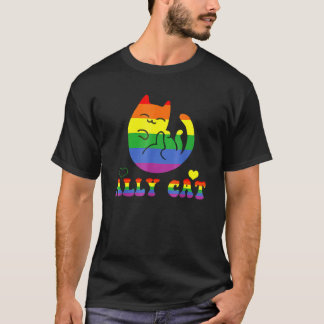 Camiseta Gata Aliada Mês do Orgulho Lgbt Gata Com Arco-Íris