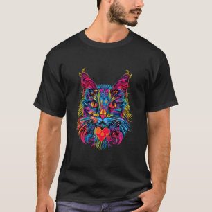 Camiseta Gata Arco-íris Coração Vermelho Kitty Amor Gatinho
