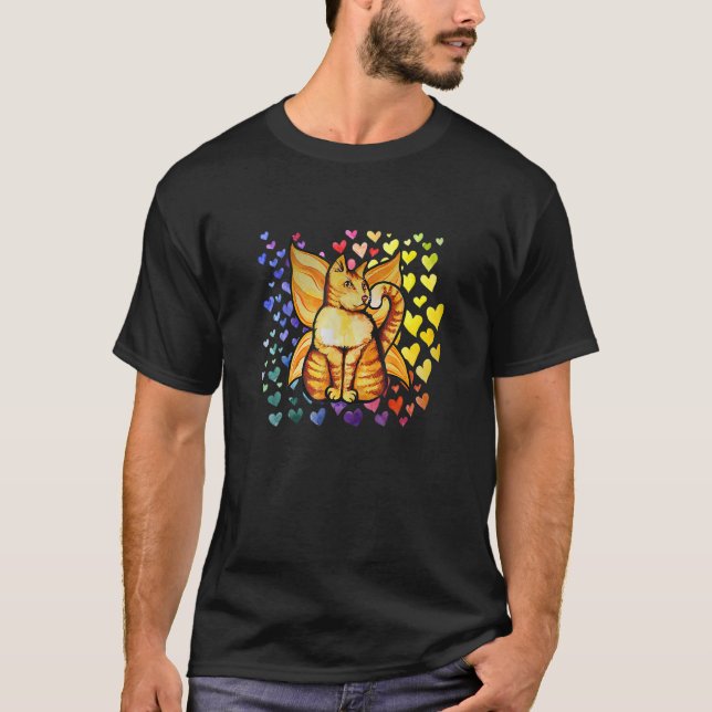 Camiseta Gata Arco-íris Fada Amor Corações Fofa (Frente)